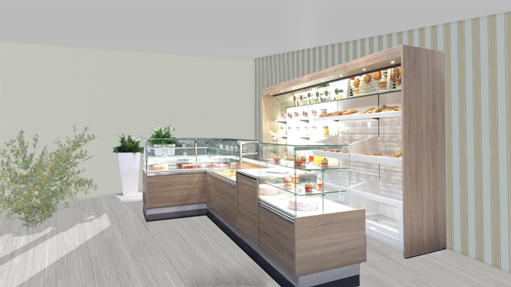 Projet 3D vitrine boulangerie en bois bellini